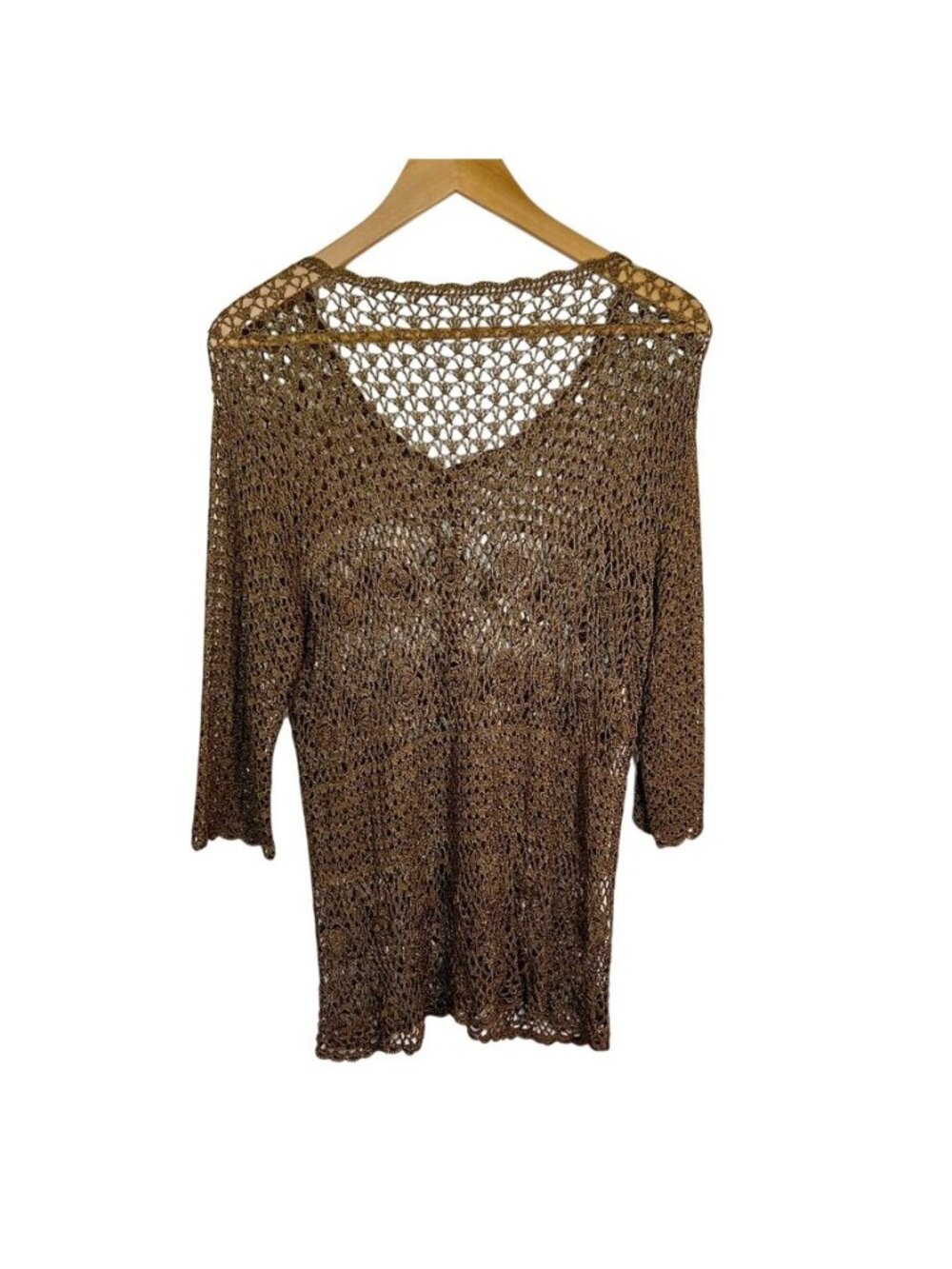 Mocha Brown Crochet Cardigan Floral Open Knit Whimsigoth Boho Button Front - Picture 3 of 14